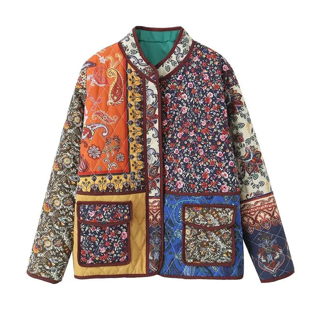Brianna - Coat met Bloemenprint en Patchwork Zakken